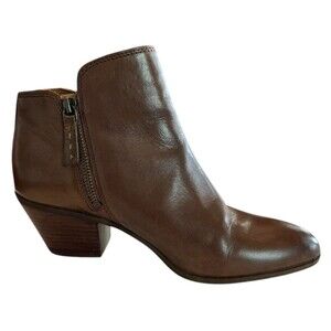 Frye Boots Ankle Booties Judith Leather Block Heel Double Zip Sz 8.5 brown